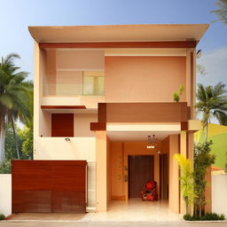 Generate a north-facing house featuring two bedrooms, a guest room, a kitchen, a washroom, a bathroom, a dedicated pooja room, a hall, and a staircase.