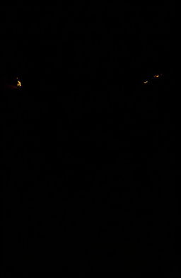 A serene river flowing through a dark landscape at night, with a velvety black background illuminated by flickering flames on both sides