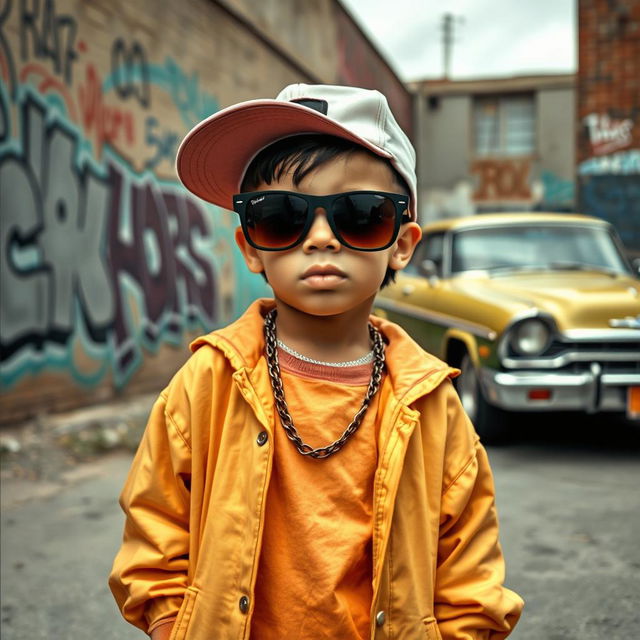 A cool kid gangster in a retro ghetto setting