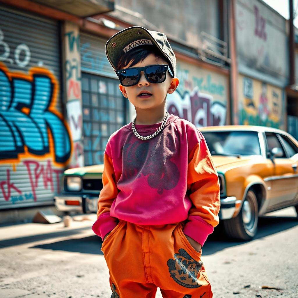 A cool kid gangster in a retro ghetto setting