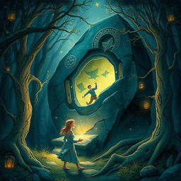 A captivating illustration for a YouTube video thumbnail that captures the essence of a fairy tale about a magical rock in an enchanted forest