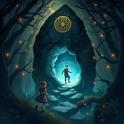 A captivating illustration for a YouTube video thumbnail that captures the essence of a fairy tale about a magical rock in an enchanted forest