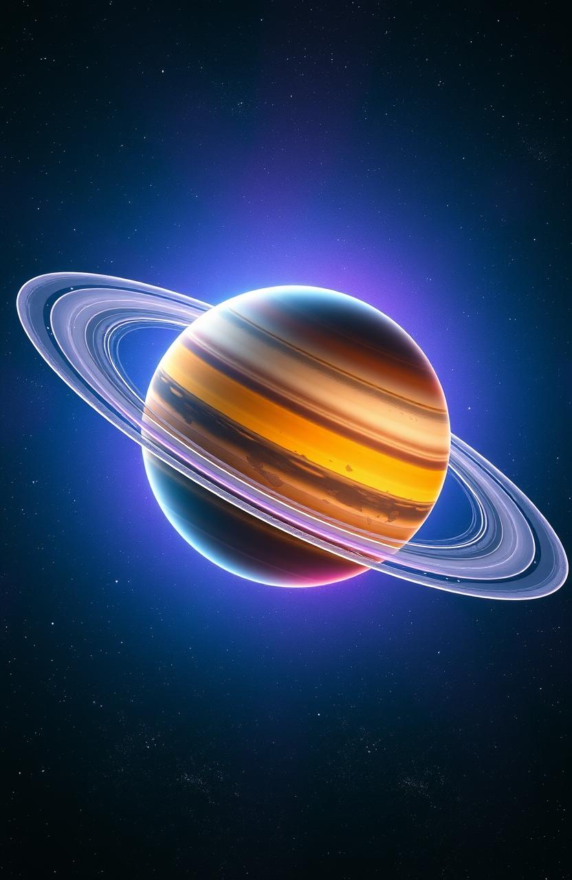 A stunning and detailed view of planet Saturn, showcasing its magnificent rings in vibrant colors