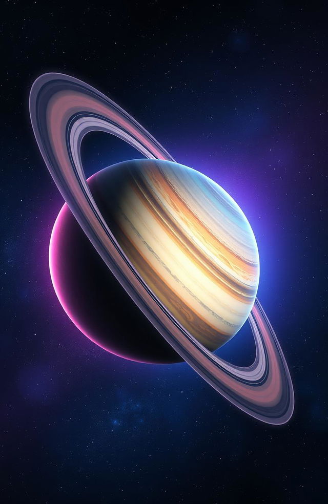 A stunning and detailed view of planet Saturn, showcasing its magnificent rings in vibrant colors