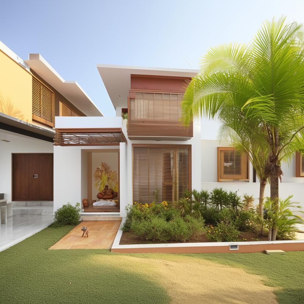 Generate a north-facing house featuring two bedrooms, a guest room, a kitchen, a washroom, a bathroom, a dedicated pooja room, a hall, and a staircase.