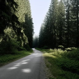 paved road in the middle of forest in broad daylight based on https://files.dreamhome.software/files/static/37174