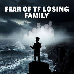 A visually striking representation of the fear of losing family, showcasing an emotional scene of a person standing on a cliff overlooking a stormy sea