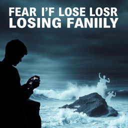 A visually striking representation of the fear of losing family, showcasing an emotional scene of a person standing on a cliff overlooking a stormy sea