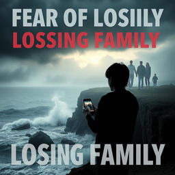 A visually striking representation of the fear of losing family, showcasing an emotional scene of a person standing on a cliff overlooking a stormy sea