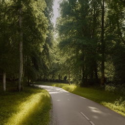 paved road in the middle of forest in broad daylight based on https://files.dreamhome.software/files/static/37174