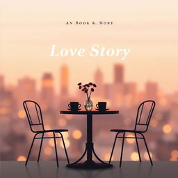 A minimalist book cover design for a modern city love story, featuring a simple silhouette of a café table set for two, with a single flower vase and two empty coffee cups