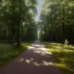 paved road in the middle of forest in broad daylight based on https://files.dreamhome.software/files/static/37174