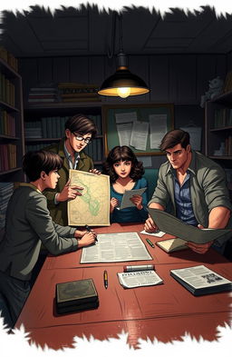 An intriguing scene from the mystery novel '10 PM at Clement Town' featuring three young college students as detectives