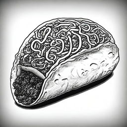 An exceptional black and white drawing of a taco, created using sharpie markers