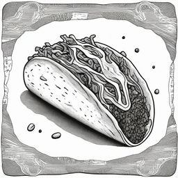 An exceptional black and white drawing of a taco, created using sharpie markers