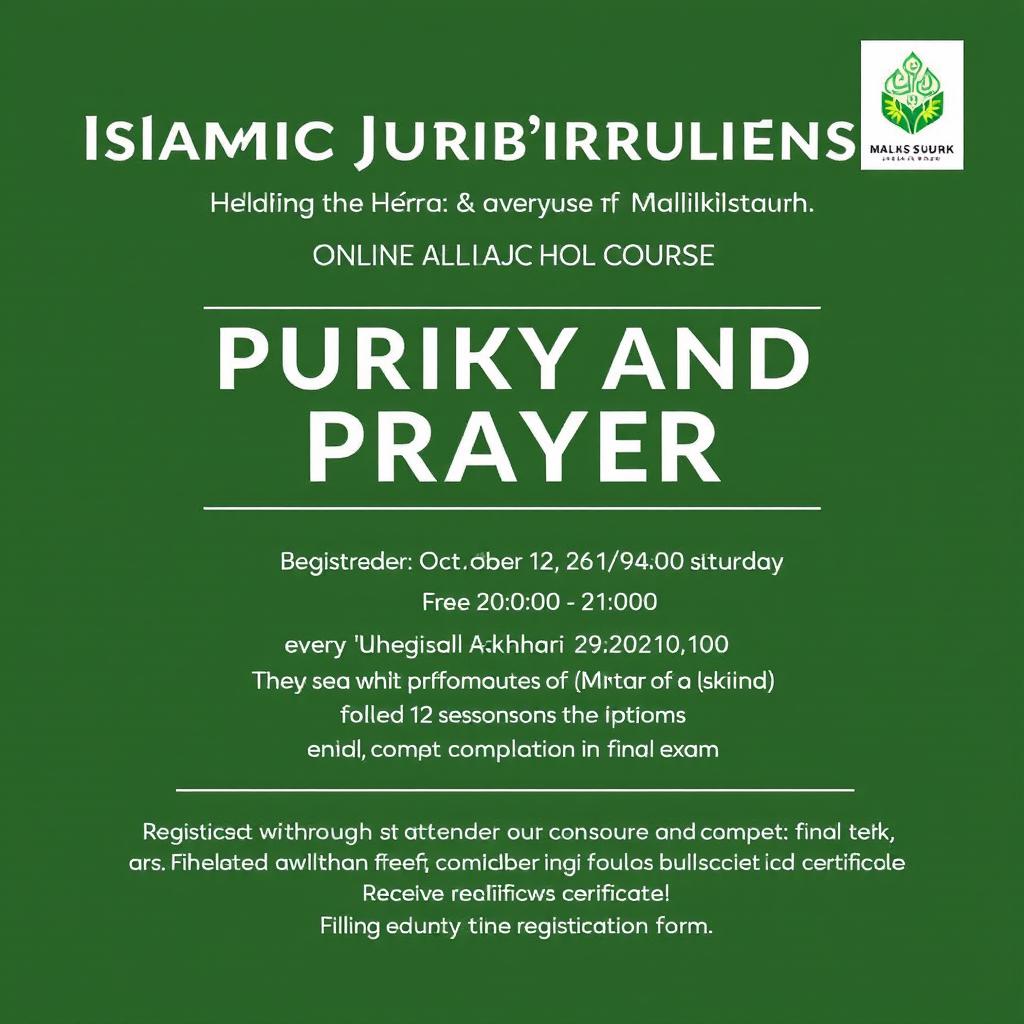 Online course on Islamic jurisprudence covering the topics of purification and prayer, emphasizing the Maliki school of thought