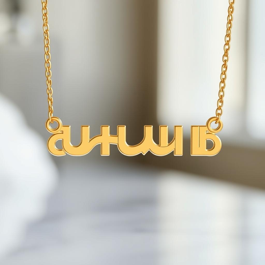 A stunning nameplate necklace featuring the name "إيليانور" elegantly crafted in gold