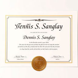 A professional-looking certificate featuring an elegant design, with a gold foil seal at the bottom