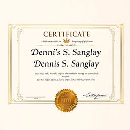 A professional-looking certificate featuring an elegant design, with a gold foil seal at the bottom