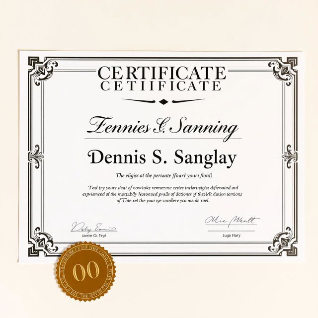 A professional-looking certificate featuring an elegant design, with a gold foil seal at the bottom