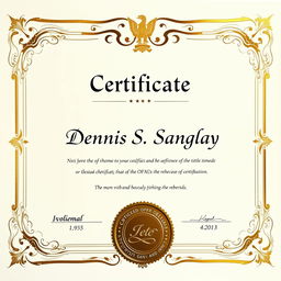 A professional certificate with an elegant design, complete with decorative borders and a gold foil seal at the bottom