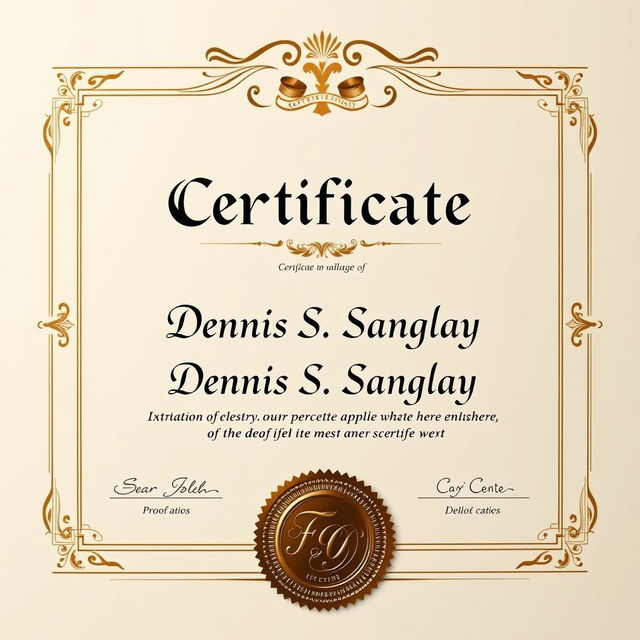 A professional certificate with an elegant design, complete with decorative borders and a gold foil seal at the bottom