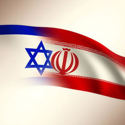 An artistic representation of the Iranian flag made of intricate patterns merging into the Israeli flag