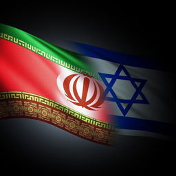 An artistic representation of the Iranian flag made of intricate patterns merging into the Israeli flag