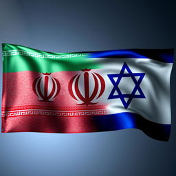 An artistic representation of the Iranian flag made of intricate patterns merging into the Israeli flag