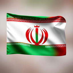 A beautifully designed flag of Iran featuring the logo of the Shrine of Lady Zainab prominently in the center