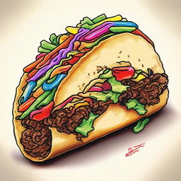 A vibrant, high-quality drawing of a taco, crafted using coloured sharpie markers