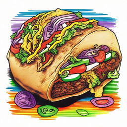 A vibrant, high-quality drawing of a taco, crafted using coloured sharpie markers