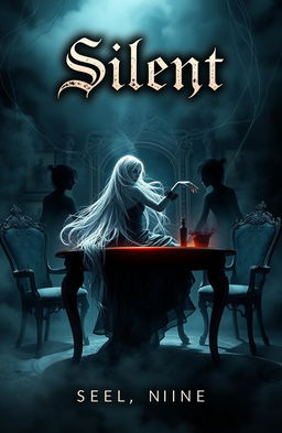 A haunting book cover design featuring a mysterious, eerie atmosphere