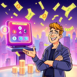 A vivid illustration depicting the concept of exchanging cryptocurrency to USD dollars