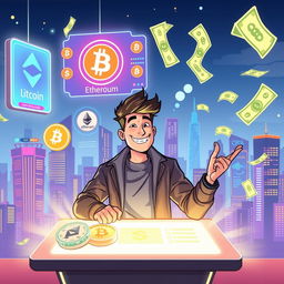 A vivid illustration depicting the concept of exchanging cryptocurrency to USD dollars