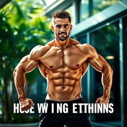 A confident man showcasing an impressive physique, standing in a dynamic pose that highlights his muscular build