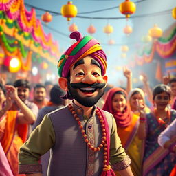 A lively scene with a character named Lal Singh Chadda, showcasing a festive atmosphere