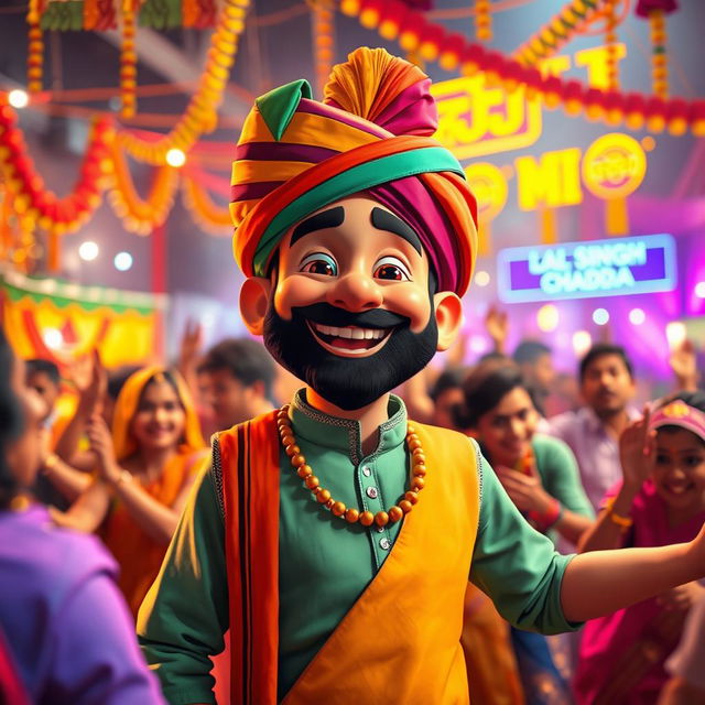 A lively scene with a character named Lal Singh Chadda, showcasing a festive atmosphere