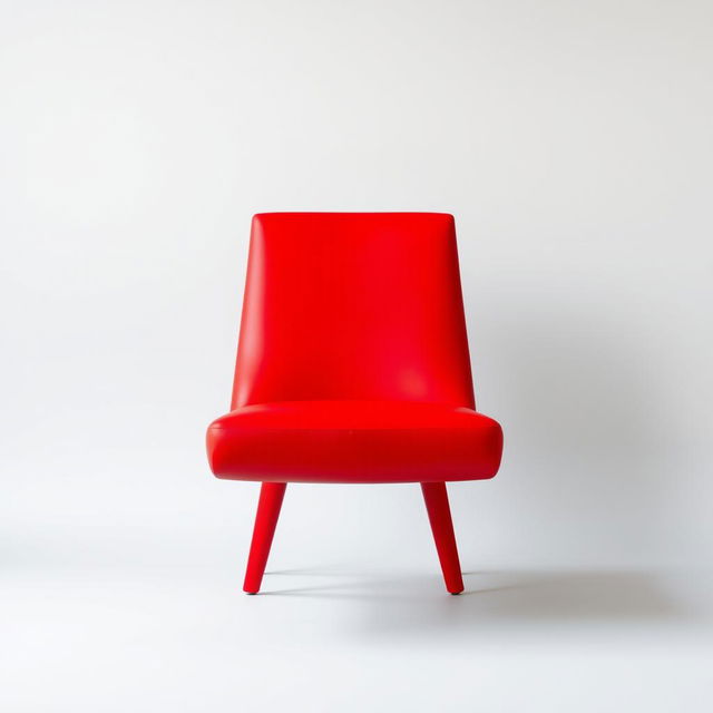 A completely red chair, sleek and modern design, with an even, shiny red finish, set against a neutral background to highlight its vivid color