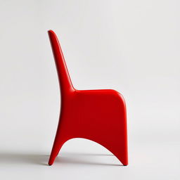 A completely red chair, sleek and modern design, with an even, shiny red finish, set against a neutral background to highlight its vivid color