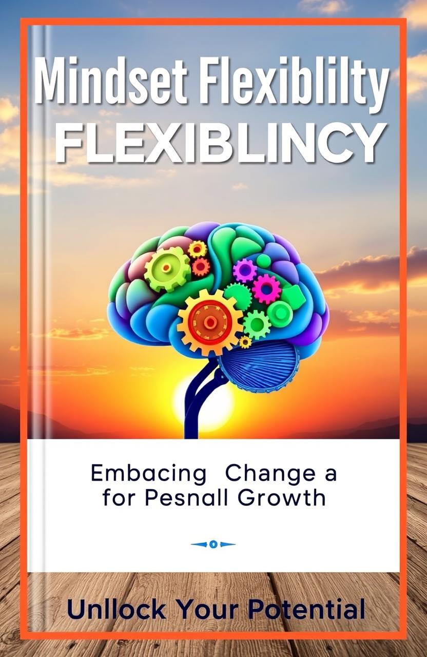 A visually engaging cover for a self-help book about mindset flexibility, featuring a brain depicted with vibrant colors and gears symbolizing growth and transformation