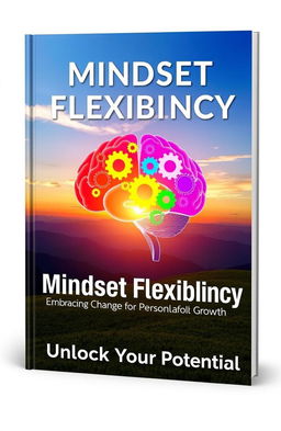 A visually engaging cover for a self-help book about mindset flexibility, featuring a brain depicted with vibrant colors and gears symbolizing growth and transformation