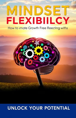 A visually engaging cover for a self-help book about mindset flexibility, featuring a brain depicted with vibrant colors and gears symbolizing growth and transformation