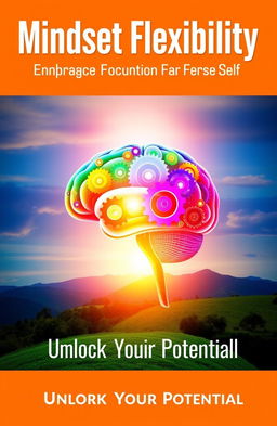 A visually engaging cover for a self-help book about mindset flexibility, featuring a brain depicted with vibrant colors and gears symbolizing growth and transformation
