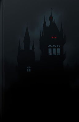 A dark and mysterious castle set against a pitch-black backdrop, shrouded in ominous shadows