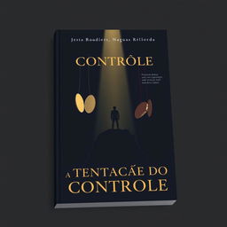 A minimalist and striking book cover for 'A Tentação do Controle', featuring dark tones like black or navy blue contrasted with golden or red accents, symbolizing power and temptation