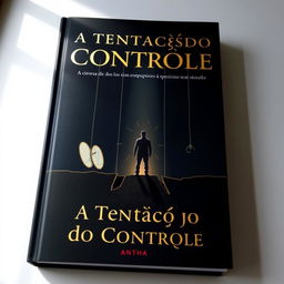 A minimalist and striking book cover for 'A Tentação do Controle', featuring dark tones like black or navy blue contrasted with golden or red accents, symbolizing power and temptation