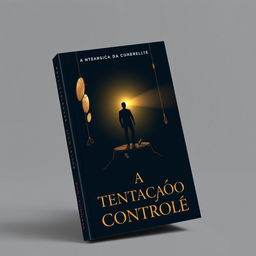 A minimalist and striking book cover for 'A Tentação do Controle', featuring dark tones like black or navy blue contrasted with golden or red accents, symbolizing power and temptation