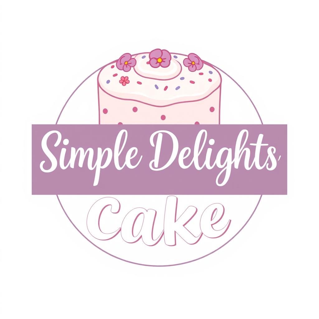 A charming and elegant logo for a cake business called "Simple Delights Cake"