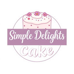 A charming and elegant logo for a cake business called "Simple Delights Cake"